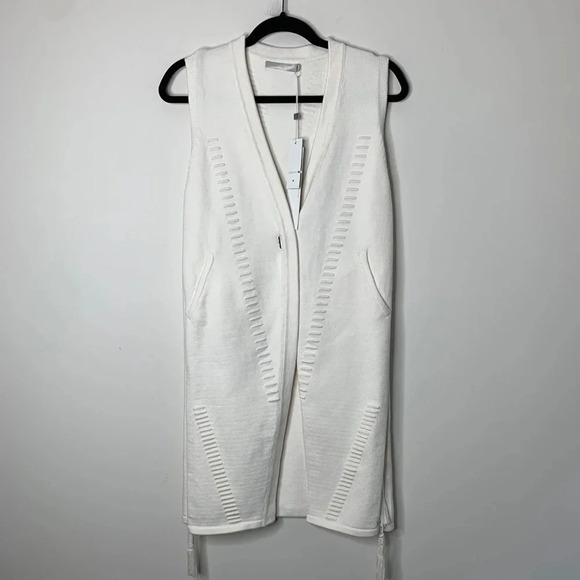 Anthropologie One Grey Day Drew Cardigan Vest Blazer Sleeveless Open Tassel - Picture 3 of 11